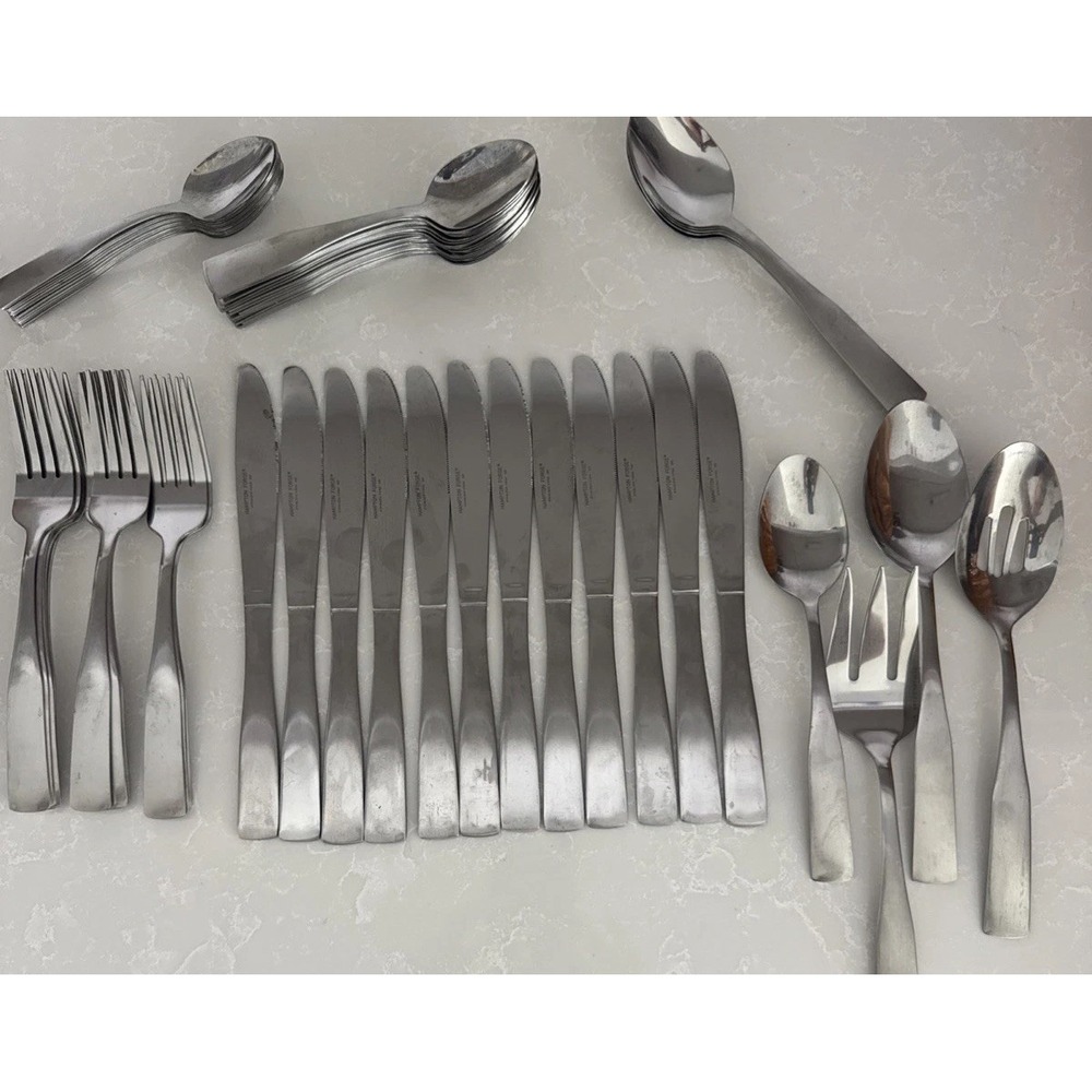 Hampton Forge Bristol Satin Finish Deco Flatware‎ Set 62Pieces Fork Knives Spoon